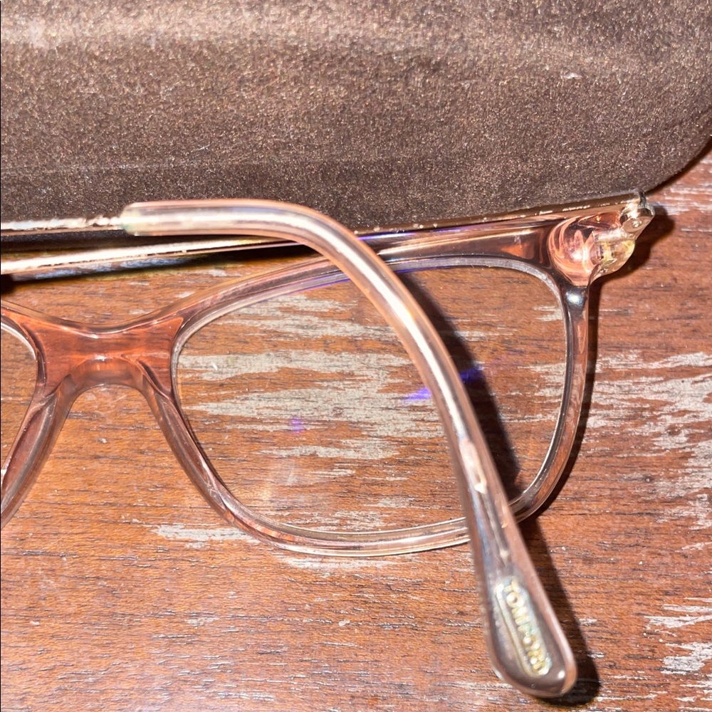 Tom Ford shiny transparent pink Eyeglasses with logo brown Case - Picture 4 of 15